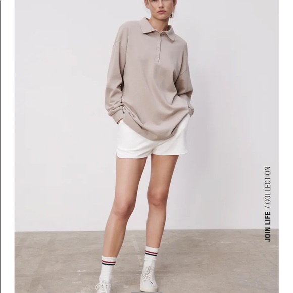 Zara Washed Effect Polo Top in Beige - Picture 2 of 10